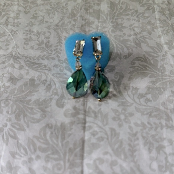 Green and Blue Geometric Drop Earrings - Picture 2 of 4